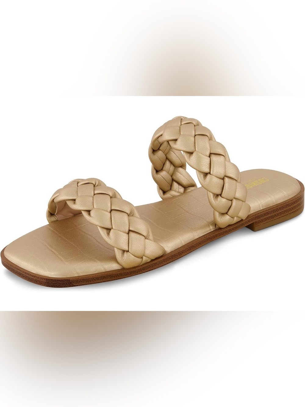 Cushionaire “Vicki” Champagne Braided Sandals - Size 6W - NWT